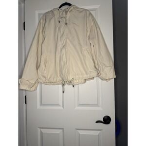 Old Navy Windbreaker Lightweight Jacket Large Off White Drawstring Waist